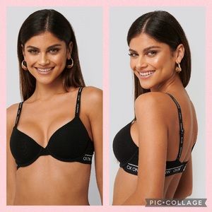 Calvin Klein Black Logo-trim Cotton-blend Jersey Plunge Bra